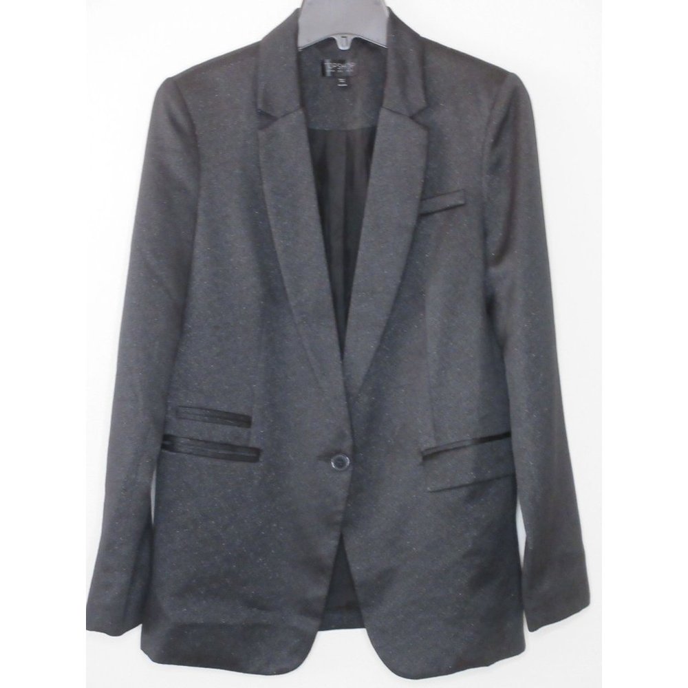 Top Shop Women's One Button Black Metallic Blazer Size 6 B1-03